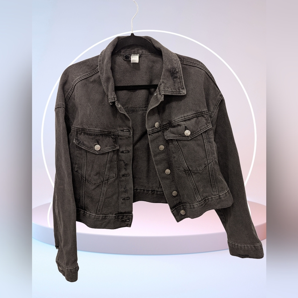 H&M Black Jean Jacket Cropped Denim